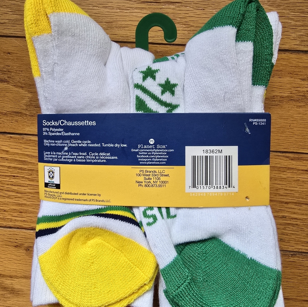 BNWT Brasil Sock 6-Pack AbsorbDry Sock Size 9-11 Shoe Size 4-10